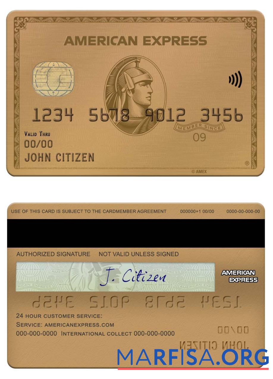 Blank USA Maryland Howard Personal bank american express gold card example